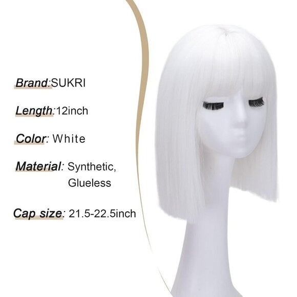 ? Women White Short Bob Wigs Bangs Straight Natural Pretty Party Cosplay Daily main image 6